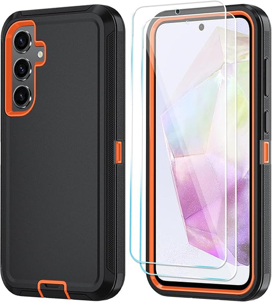 ONOLA Compatible with Samsung Galaxy S26 Case with HD Screen Protector, Heavy Duty Shockproof & Dropproof 3-Layer Cover Phone Case for Galaxy S26 6.3''，BlackOrange