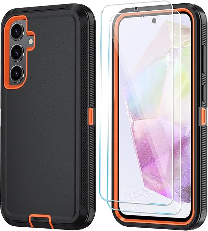 ONOLA Compatible with Samsung Galaxy S26+ / S26 Plus Case with HD Screen Protector [Not fit S26 / S26 Ultra], 3 in 1 Heavy Duty Phone Case for Galaxy S26 Plus 6.7",BlackOrange