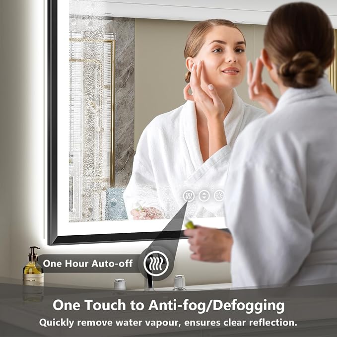 40x32 Black Framed LED Bathroom Mirror with Lights, Backlit and Front Light, Lighted Bathroom Vanity Mirror for Wall Dimmable Anti-Fog Memory Tempered Glass Horizontal/Vertical