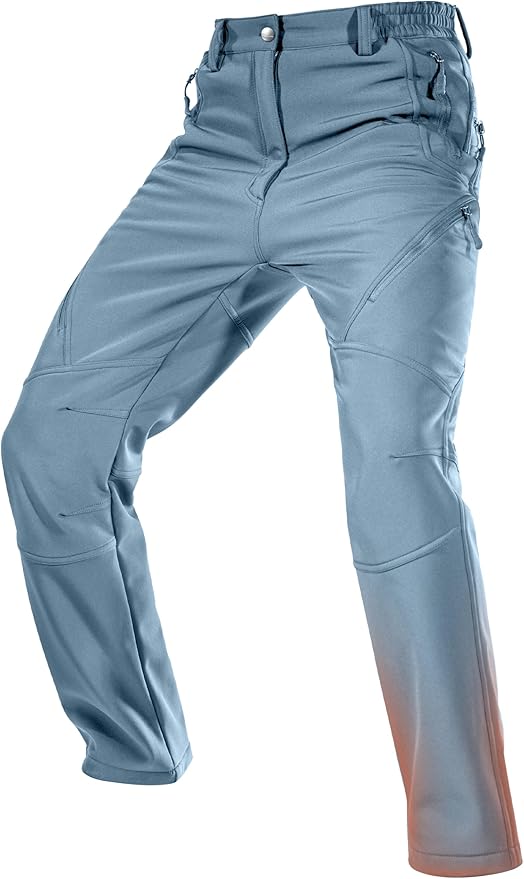 FREE SOLDIER Men's Fleece Lined Outdoor Cargo Hiking Pants Water Repellent Softshell Snow Ski Pants with Zipper Pockets