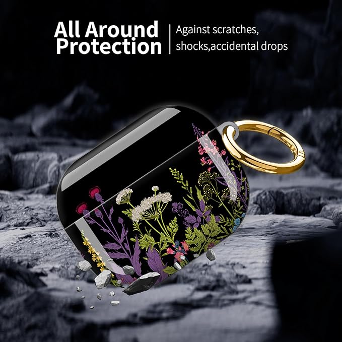 Compatible with AirPod Pro 3 (2025),Cute Case Cover for Women & Men, Full Protection Shockproof Hard Case with Keychain, Wireless Charging Case Accessories(Herb Wild Flowers)