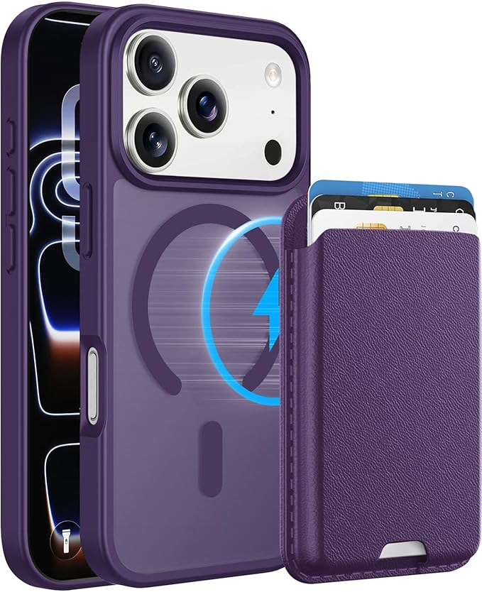 Magnetic for iPhone 17 Pro Case with Detachable Wallet, Compatible with MagSafe, Credit Card Holder with Slim Shockproof Protective Phone Cover, Purple