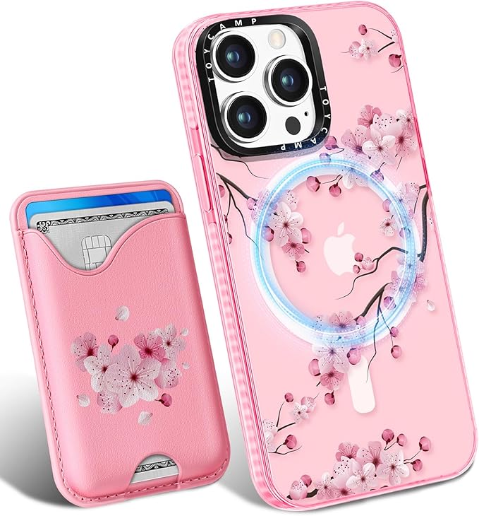 Toycamp for iPhone 15 Pro Max Case - Compatible with Magsafe Credit Card Holder Wallet Magnetic Cute Women Teen Girls Kawaii Girly Unique Flower Design Phone Cover for Apple 15 Promax 6.7"