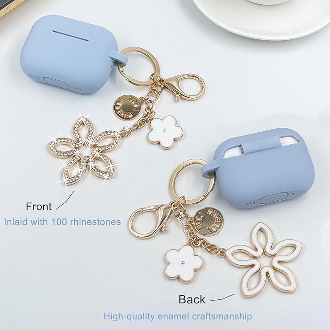 Compatible with AirPods Pro 2nd Generation Case with Cleaner Kit, Silicone Protective Case for Apple AirPod Pro 2nd/1st Earbuds Wireless Charging Cases with Bling Keychain (Gray Blue)