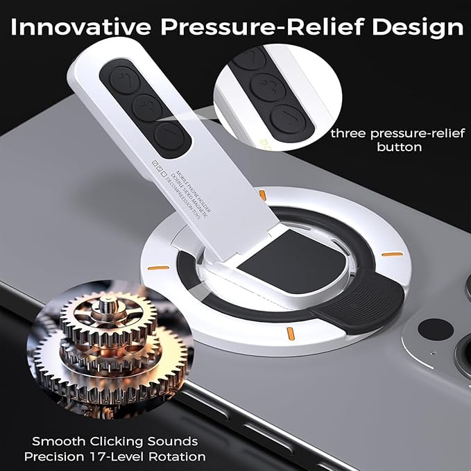 Magnetic Phone Grip Removable,Double-Sided Magnet iPhone Holder,Adjustable 360° Rotation Phone Kickstand Innovative Pressure-Relief Cellphone Stand with Ring Compatible for All Phones