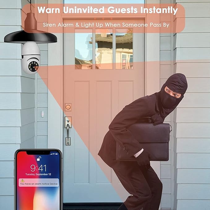 360° Security Cameras Wireless Outdoor, 2.4GHz & 5GHz WiFi Light Bulb1080p Security Camera Wireless Light Socket Smart Cameras for Home Security, Motion Detection, Two-Way Audio (1PC)