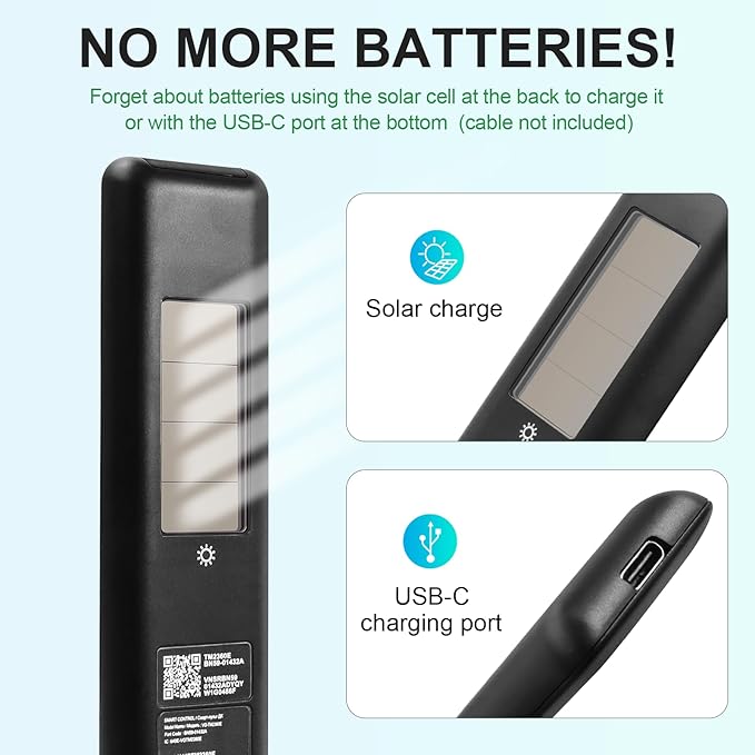 BN59-01432A Solar Voice Remote Replacement for Samsung TV Remote with Bluetooth Rechargeable Solar Cell, Compatible with Samsung Neo QLED S90D Smart 8K HDR Ultra HD TVs, VG-TM2360E 2023 Model, Black