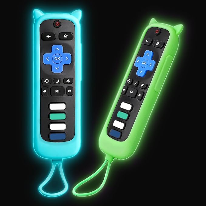 Remote Cover for Roku – 2 Pack Silicone Case Compatible with Roku TV Remotes for TCL/Hisense, Streaming Stick & Express, Universal Controller Sleeve, Glow in The Dark (Blue & Green)