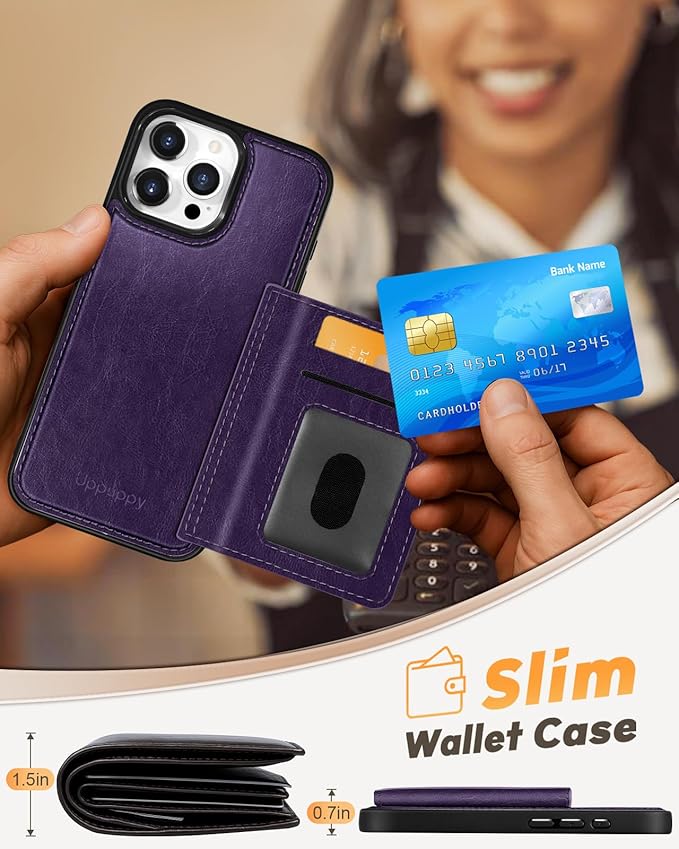 for iPhone 16 Pro Case with Wallet - Fits 4 Card Slots, Compatible with MagSafe for Women Aesthetic Durable PU Leather Credit Card Holder Kickstand Phone Cover for Apple 16 Pro, Purple