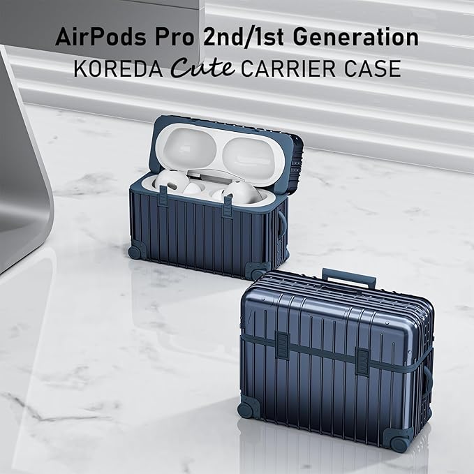KOREDA Compatible with AirPods Pro 2nd/1st Generation Case, Cute Funny Suitcase Design Case for Airpods Pro 2nd/1st Gen, Fashion Protective Hard Case for Women Men (Blue)