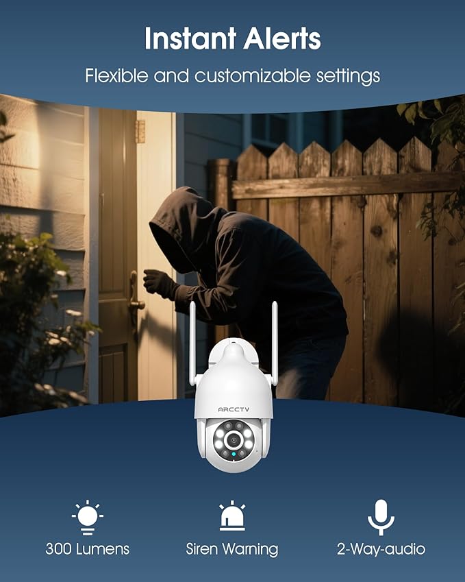 2K Security Camera Outdoor, 2.4G/5G WiFi 24/7 Recording Security Camera, 360° PTZ Auto Tracking, Motion Tracking, Full Color Night Vision, Waterproof