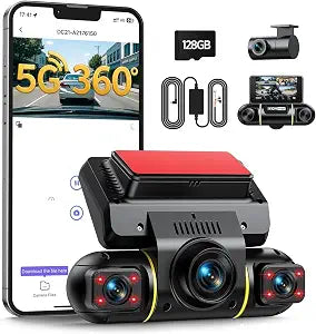 LAMTTO 4 Channel Dash Cam Front Rear Left Right Inside with 128GB Card