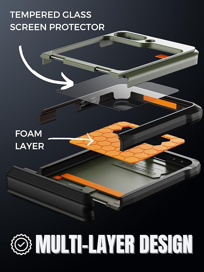 CaseBorne V Compatible with Samsung Galaxy Z Flip 5 Case - Rugged Protective Case with Semi-Auto Hinge Cover and Tempered Glass Screen Protector, [Made of Recycled Materials]