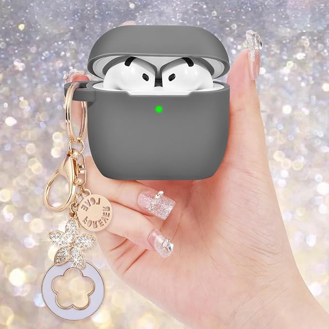 Case Compatible for Apple Airpods 4 - VISOOM Airpods 4 Cases 2024 Cover Women Anti-Drop Silicone iPods 4 Earbuds Wireless Accessorie Charging Cases Girl Bling Keychain for Airpod iPods 4th Generation