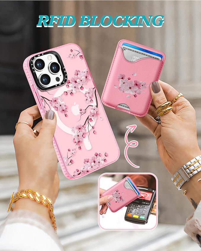 Toycamp for iPhone 14 Pro Max Case - Compatible with Magsafe Credit Card Holder Wallet Magnetic Cute Women Teen Girls Kawaii Girly Unique Flower Design Phone Cover for iPhone 14 Promax