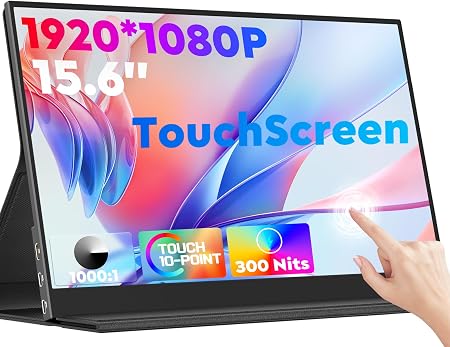 ZSCMALLS 15.6'' 1080P 60HZ Touch Portable Monitor for Laptop, 1920P×1080P Touch Screen with HDR, 100% sRGB 1000:1, Ultra Slim & Eye Care,Travel Monitor External for Laptop, Mac, PC, PS5, Xbox