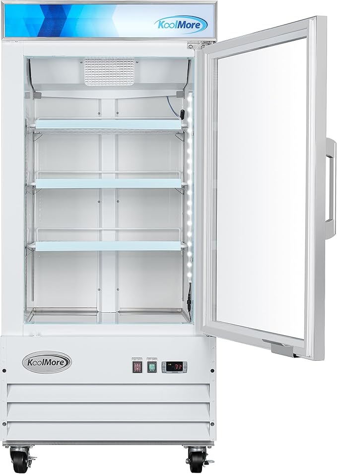 KoolMore MDF-1GD-9C-WH 26 in. Commercial One Glass Door Display Upright Freezer Merchandiser in White 9 Cu. Ft