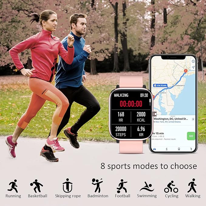 Smartwatch for Women - Call, Fitness Tracker, Heart Rate & Sleep Monitor, 1.69" Touch Screen, Waterproof - For Android & iPhone, Pink