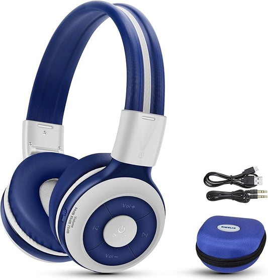 SIMOLIO Kids Headphones Bluetooth for Boys, Built-in Microphone and Share Port, Safe 75dB,85dB,94dB Volume Limited, Foldable and Adjustable, Wireless/Wired Headphones for Kids School Travel Grey