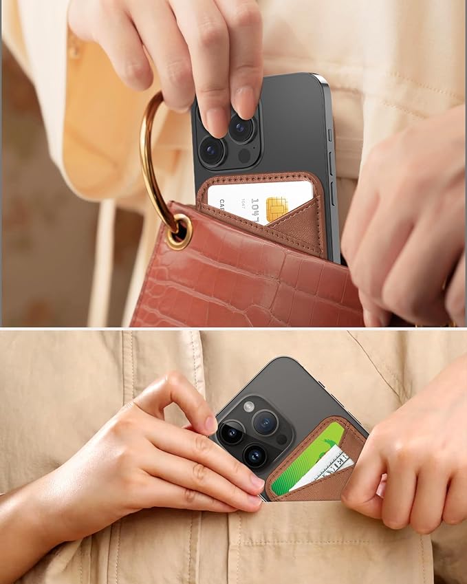 Miroddi for MagSafe Wallet, Magnetic Wallet Card Holder for iPhone 16/15/14/13/12 Series, 0.12" Invisible Ultra-Thin Magnetic Phone Wallet, 2 Independent Card Slot, Vegan Leather, Brown