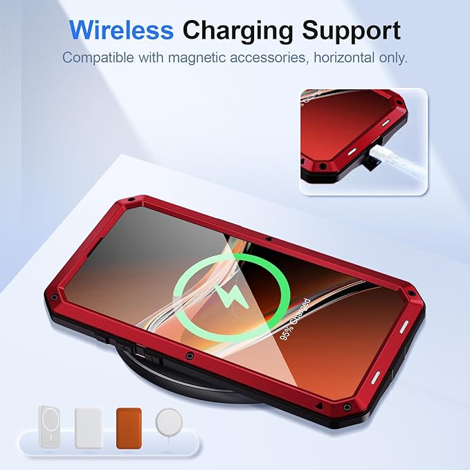 Mitywah Metal Case for iPhone 16 Pro Max, Rugged Phone Case Built-in 9H Screen Protector Military Grade Full Body Protection Heavy Duty Dual Layer Screw Bumper Protective Case iPhone 16 Pro Max Red | Aluminum Phone Case, 9H Screen Protector, Military G...