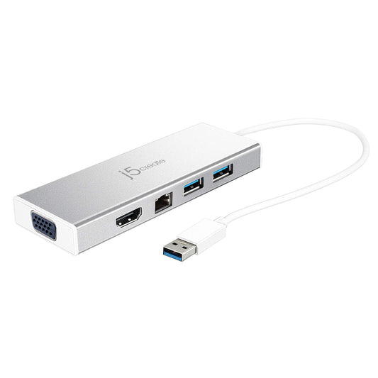 j5create USB 3.0 Hub with HDMI, VGA, RJ45 Gigabit Ethernet, 2 USB 3.1
