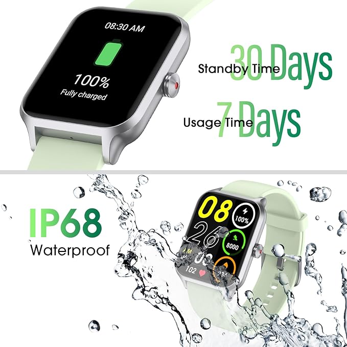 Smart Watch No App/Phone Required,42mm Smartwatch for Women Men,Fitness Tracker Watch with Heart Rate Monitor, Sleep Tracker, Pedometer,Step Counter,IP68 Waterproof, for Android iOS Phones