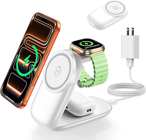 3 in 1 Charging Station, Foldable Magnetic Travel Wireless Charger