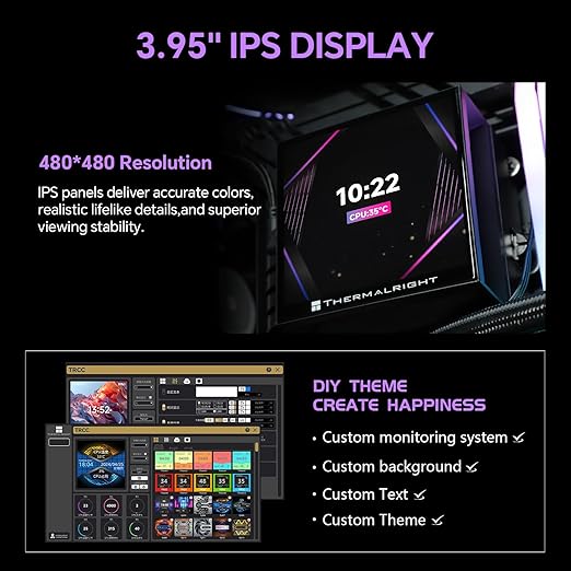 Hyper Vision 360 UB ARGB Black 360mm AIO CPU Liquid Cooler with 3.95" IPS LCD Screen, TL-UB36 2150RPM ARGB Fans, 27 dBA Quiet Cooling, Aluminum Radiator, for Intel LGA1700/1851 & AMD AM4/AM5