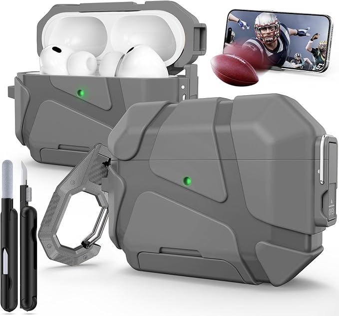 for AirPods Pro 3rd Case (2025 New),Secure Lock & Phone Stand Design Compatible with Airpods Pro 3 Generation Cover with Cleaner Kit-Grey