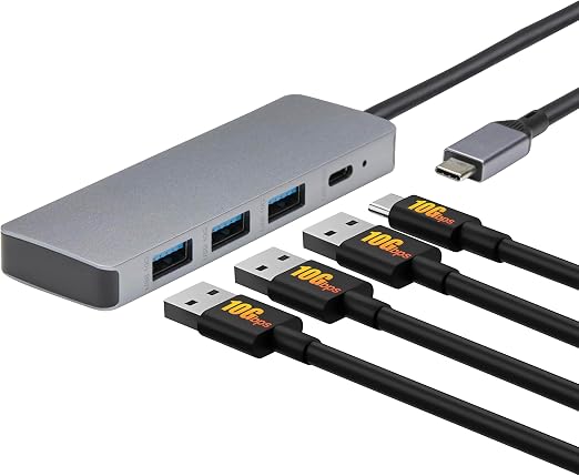 Amazon Basics USB 3.2/3.1 Gen 2 Multiport USB C Hub Dock, 10Gbps, USB-C to 1xUSB-C/3xUSB-A, Works with Windows/Mac, Silver, Black