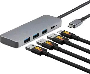 Amazon Basics USB 3.2/3.1 Gen 2 Multiport USB C Hub Dock, 10Gbps, USB-C to 1xUSB-C/3xUSB-A, Works with Windows/Mac, Silver, Black