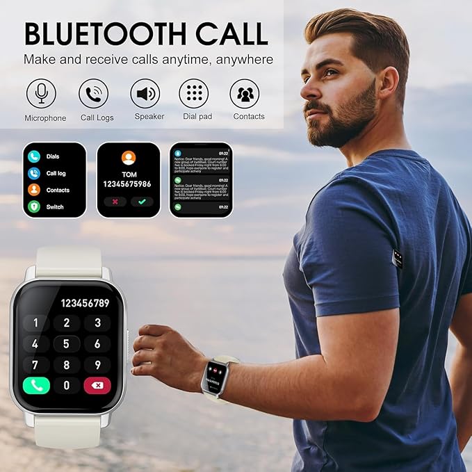 Smart Watch for Men Women with Bluetooth Call/Message Reminder, Smartwatch 1.85" Screen, Fitness Watch Heart Rate/Sleep/Calories/Steps Monitor, 112+ Sport Mode, Activity Tracker for Android iOS, White