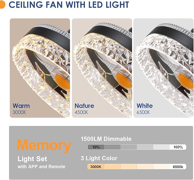 RGB Ceiling Fans with Lights Flush Mount - 13" Bladeless Small Fan Light with 6 Speeds, Reversible Motor, Modern Low Profile Ceiling Fan Light for Bedroom, Small Space, Party