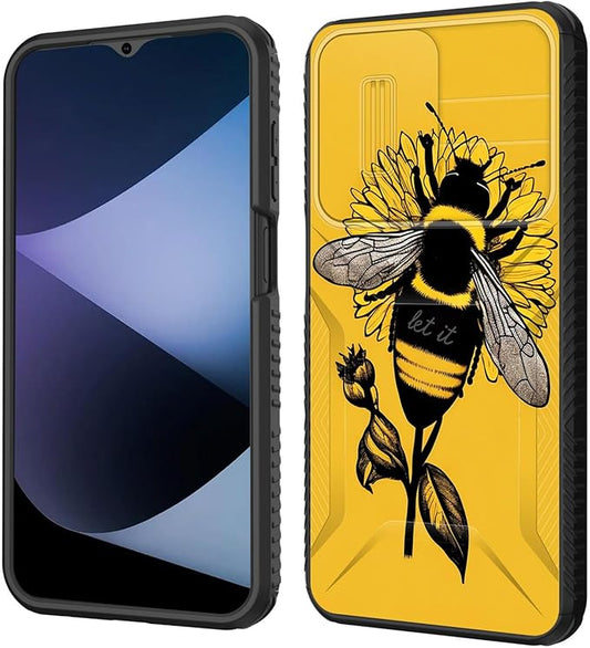 for Galaxy A17 5G Case Built in Slide Camera Lens Cover,Heavy Duty Shockproof Protection Dual Layer Case for Samsung Galaxy A17 5G 6.7" 2025,Honeybee Flower