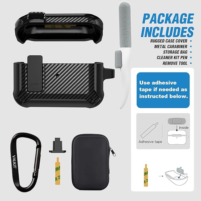 Valkit Compatible Airpods Pro Case with Lock Clip, Carbon Fiber Texture Air Pod Pro Case Cover with Keychain for Men Women Cool AirPod Pro Shockproof Protective Case for AirPods Pro 2019, Black