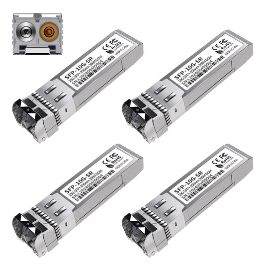 4Pack 10G SFP+ LC Module, 10GBase-SR Multi-Mode Ethernet Transceiver, 850nm MMF up to 400m – Compatible with Cisco, Meraki, Ubiquiti, Mikrotik, Netgear, HPE, TP-Link, Aruba and More