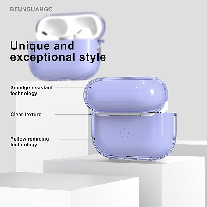 RFUNGUANGO AirPods Pro 3 Case Clear, Soft TPU Transparent with Cleaning Kit & Keychain, Compatible with Magsafe, Compatible Apple AirPods Pro 3rd (2025) Generation Protective Case, Purple