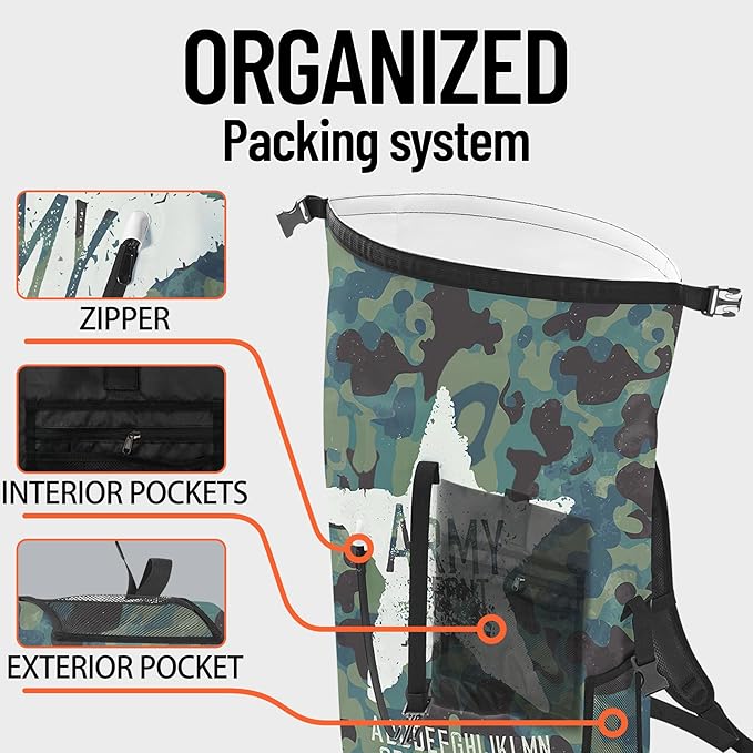 Waterproof Dry Bag Marine Dry Bags for Kayaking Hiking Camouflage Green Backpack Roll-Top Closure Bag - Backpack Waterproof Phone Case 5L