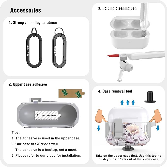 wenew Compatible with AirPods Pro 2nd/1st Generation Case Cover with Phone Stand, Cleaner, Clip, Compatible with Magsafe, One-Click Pop Open Lock iPod Pro Charging Case (Gray, AirPods Pro & Pro 2)