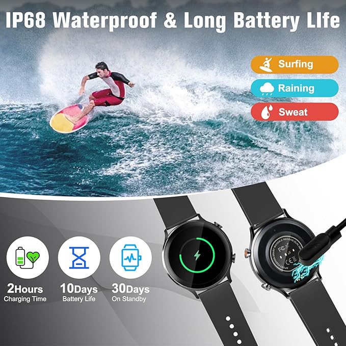 ACEDIS Smart Watch for Men Women,1.39" HD Fitness Watch, IP68 Waterproof Watch with Heart Rate/Blood Oxygen/Sleep Monitor 110+ Sports Modes, Long-Lasting Battery Compatible with Android/iOS