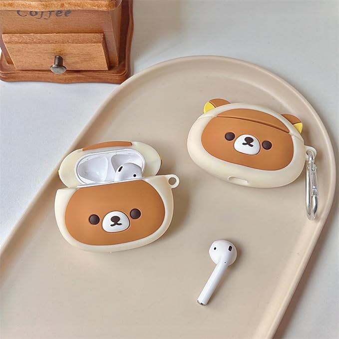 Wireless Charging Earphone Case Compatible with Airpods 4, Cute Kawaii Bear Design Soft Silicone Full Body Protective Skin Cover, Kids Girls Women Cartoon Earbuds Accessories