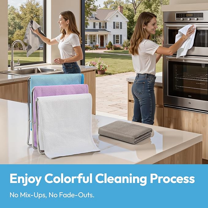 Nanoscale Microfiber Cloths 15.55”x 15.55”, Glass Window Mirror Stainless Steel Car Cleaning, Streak-Free, Lint-Free, Super Thick & Absorbent, Reusable, 6 Pack (Purple)