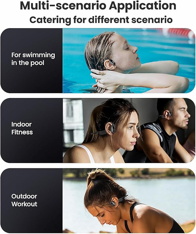 Swimming Headphones, IP68 Waterproof Bone Conduction Headphones,Open Earphones 8GB Memory with Bluetooth Sport Headsets for Swimming Pool Running Cycling-Black