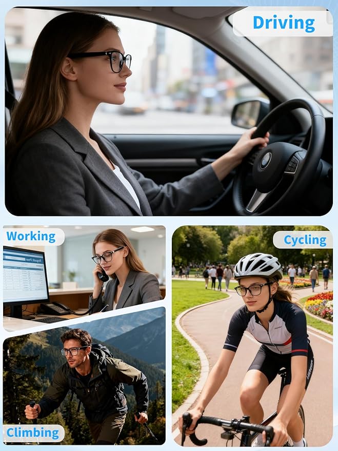 Smart Glasses for Men & Women, AI Smart Glasses with Translation Open-Ear Speaker Blue Light Blocking Glasses Lenses Hands-Free Calls Music for Driving, Travel, Work