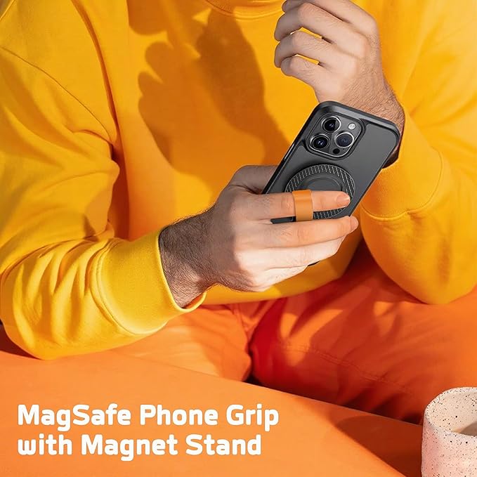 Magnetic Phone Grip with Magnet Stand – 360° Rotatable Finger Ring Holder & Strong Kickstand, Compatible with iPhone 16/15/14/13/12 Series (Hands-Free Viewing) (BlackOrange)