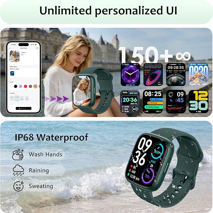 Smart Watch (Answer/Make Call) for iPhone&Android, 1.83" Smartwatches with Sleep Monitor Heart Rate Activity Tracking, IP68 Waterproof, Fitness Tracker 100+Sport, Reloj Inteligente 30 Day+Battery Life