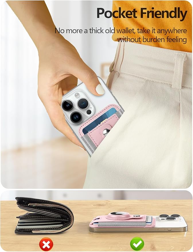 for Magsafe Wallet with Airtag Holder, 6-Card Holder, Stronger Magnetic Card Holder for iPhone 16/15, iPhone 14/13/12 Series, Mag Safe Wallet, RFID Blocking, Not Included Airtag, Pink