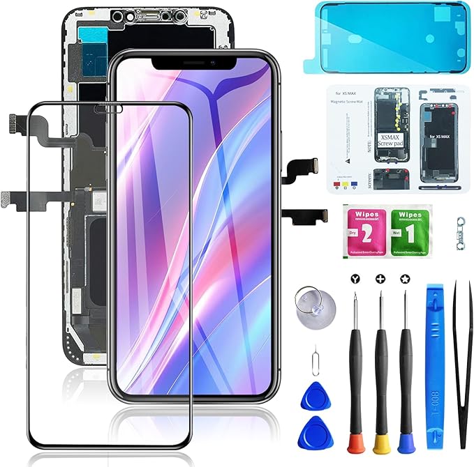 for iPhone Xs Max Screen Replacement 6.5 inch, Bsz4uov 3D Touch LCD Digitizer Replacement for A1921, A2101, A2102, A2103, A2104 with Repair Tools Kit+Screen Protector+Waterproof Frame Adhesive
