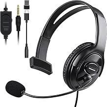Wired Single Ear Headset with 3.5mm Jack & USB-C & USB-A Adapter for PS5, PS4, Xbox, Switch, PC, iPhone, iPad, Android - Unilateral Mono Headphone for Gaming, Call Center, Remote Work, Online Classes - Image 1